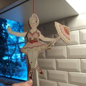 vintage Christmas wooden pull string ornament